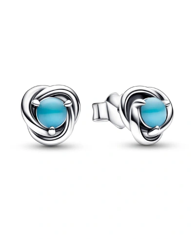 Pandora December Turquoise Blue Eternity Circle Stud Earrings