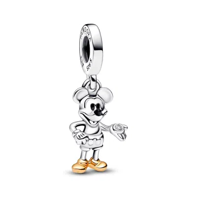 Pandora Disney 100th Anniversary Mickey Mouse Lab-grown Diamond Dangle Charm In Metallic
