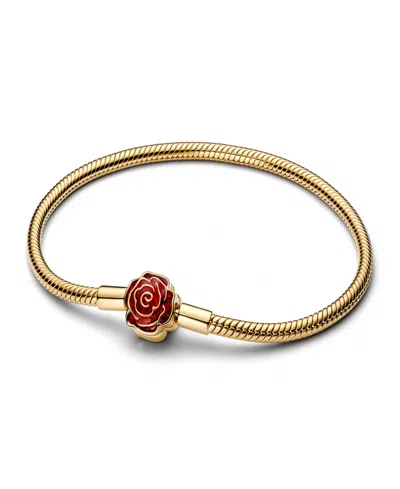 Pandora Disney Beauty And The Beast Enchanted Rose Snake Chain Bracelet In Gold
