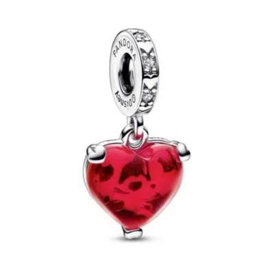 Pandora Disney Mickey & Minnie Mouse Kiss Red Murano Glass Dangle Charm In Green