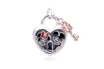 Pandora Disney Mickey Mouse & Minnie Mouse Padlock Charm In Metallic