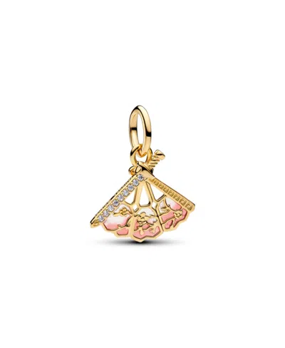 Pandora Disney Mulan Clear Cubic Zirconia Fan Dangle Charm In Pink