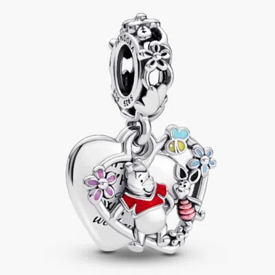 Pandora Disney Winnie The Pooh Sterling Silver Double Heart Dangle In Metallic