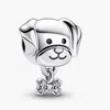 Pandora Dog Sterling Silver Charm With Clear Cubic Zirconia In Metallic