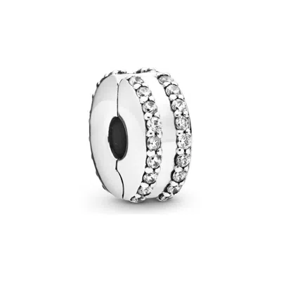 Pandora Double Lined Pave Clip Charm In Silver