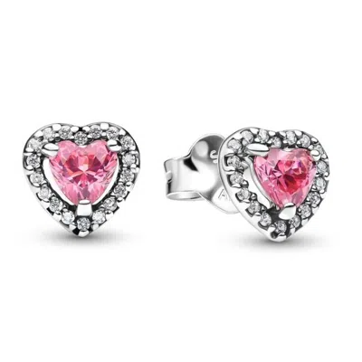 Pandora Elevated Pink Heart Stud Earrings In Multi