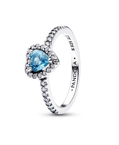 Pandora Elevated Princess Blue Heart Ring In Metallic