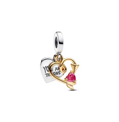 Pandora Engravable Heart And Arrow Double Dangle Charms In Two Tone