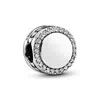 Pandora Engravable Sparkling Button Charm In Metallic