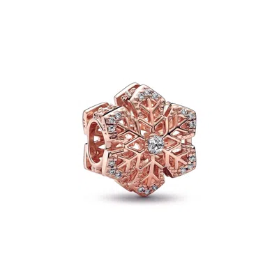 Pandora Festive Snowflake Rose Charm In Rose Gold In Pink