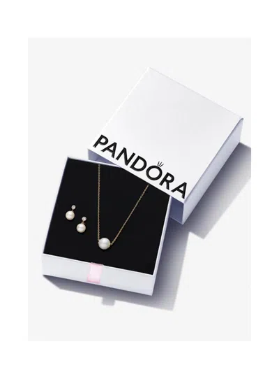 Pandora Gift Set Gold Plated Pearl Set In Silver