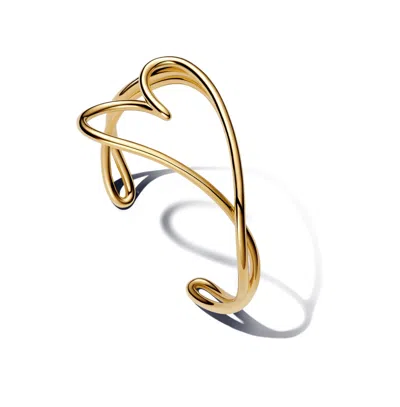 Pandora Gold Plated Heart Shaped Bangle Bracelet In 14k Gold Plated