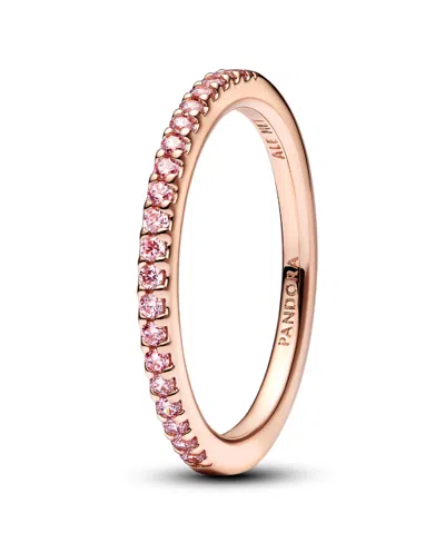 Pandora Gold-plated Sparkling Pink Band Ring In Rose Gold