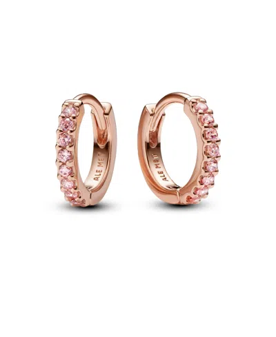 Pandora Gold-plated Sparkling Pink Huggie Hoop Earrings In Rose Gold