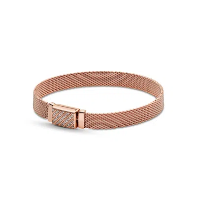Pandora Gold-plated Reflexions Long Clasp Pave Bracelet In Rose Gold