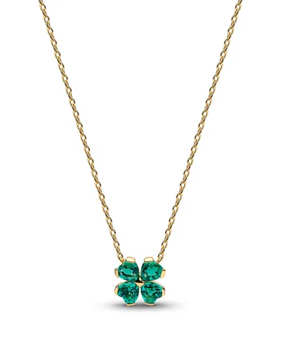 Pandora Green Lucky Clover Pendant Necklace In Gold