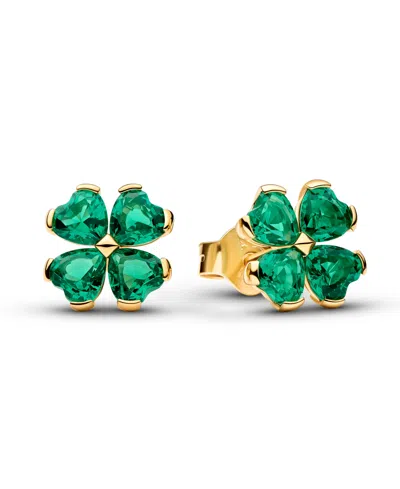 Pandora Green Lucky Clover Stud Earrings In Multi