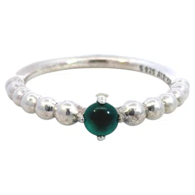 Pre-owned Pandora Green Stone Silver Stackable Bubble Ring