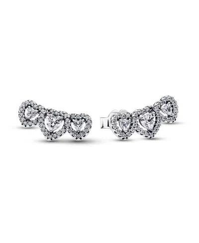Pandora Halo Heart Trilogy Stud Earrings In Silver
