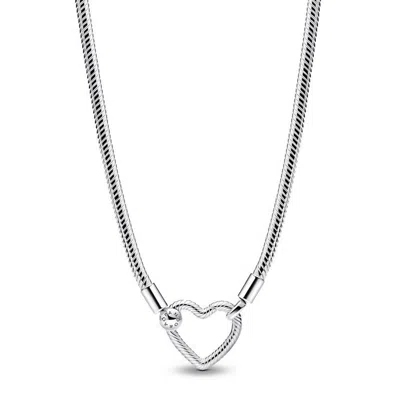 Pandora Heart Closure Snake Chain Necklace In Metallic