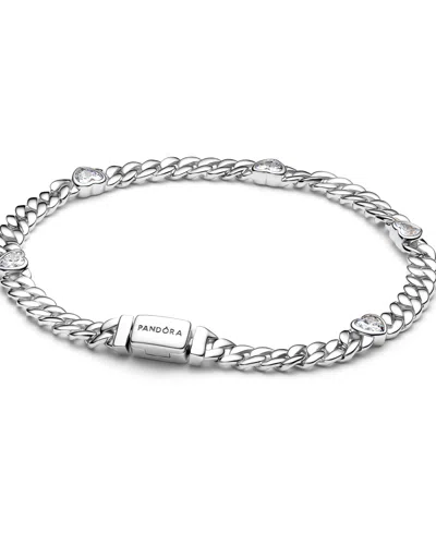 Pandora Heart Cuban Chain Bracelet In Sterling Silver