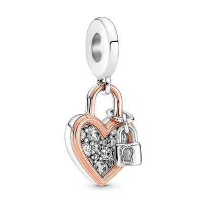 Pandora Heart Padlock Double Dangle Charm In Orange