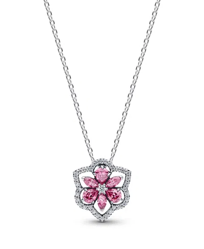 Pandora Herbarium Sparkling Pink Flower Pendant Necklace In Multi