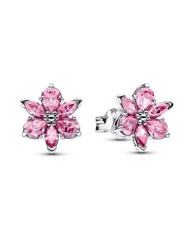 Pandora Herbarium Sparkling Pink Flower Stud Earrings In Multi