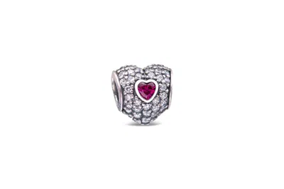 Pandora In My Heart Charm - Clear Cz & Synthetic Ruby - In Metallic