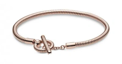 Pandora 589087c00-17 Moments T-bar Snake Chain Bracelet - 14k Rose Gold-plated, 17cm