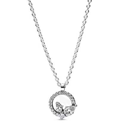 Pandora Jewels Mod. Sparkling Herbarium Circle & Cluster Pendant Necklace ***special Price*** In Gray