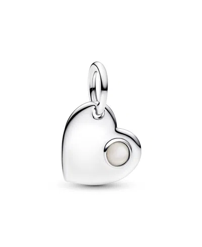 Pandora June Engravable Heart White Stone Dangle Charm In Silver