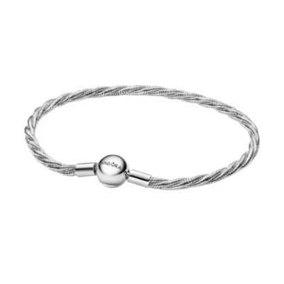 Pandora Ladies Round  Clasp Twisted Snake Chain Bracelet In Metallic