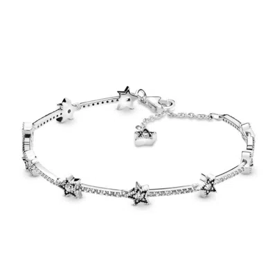 Pandora Ladies Sterling Silver Celestial Stars Bracelet In ["white","silver Tone"]