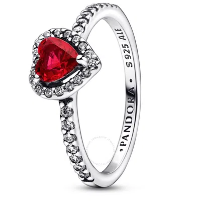 Pandora Ladies Sterling Silver Elevated Red Heart Ring In Silver Tone