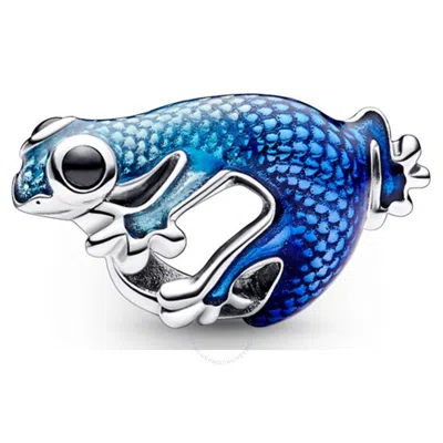 Pandora Ladies Sterling Silver Metallic Blue Gecko Charm In Blue/silver Tone