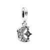 Pandora Ladies Sterling Silver Sparkling Crescent Moon & Spinnable Star Dangle Charm In Silver Tone
