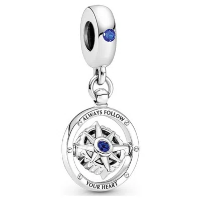 Pandora Ladies Sterling Silver Spinning Compass Dangle Charm In Blue/silver Tone