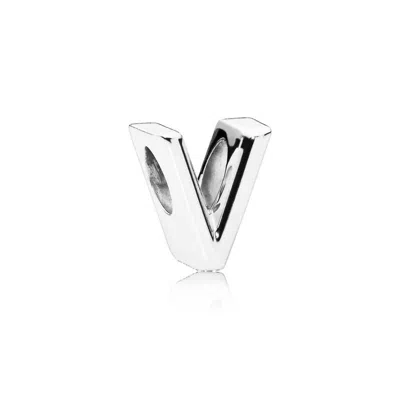 Pandora Letter V Charm In Sterling Silver With Heart Pattern In Gray