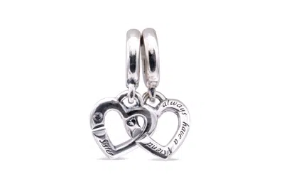 Pandora Linked Sister Hearts Split Dangle Charm In Metallic