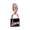 Pandora Love Padlock Dangle Rose/blk Charm In Black In Black