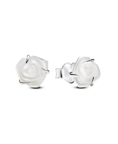 Pandora Man-made Mother Of Pearl White Rose Bloom Stud Earrings In Sterling Silver