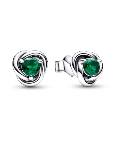 Pandora May Birthstone Eternity Circle Stud Earrings In Green
