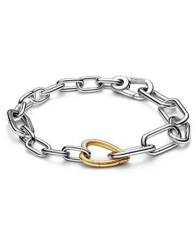 Pandora Me Sterling Silver And 14k Gold-plated Two-tone Heart Link Chain Bracelet In Mixed