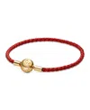 Pandora Moments 14k Gold-plated Red Woven Leather Bracelet In Leather