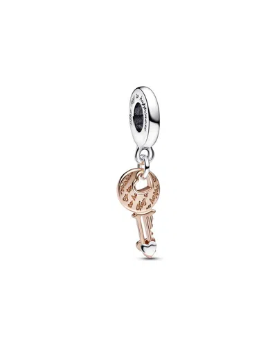 Pandora Moments 14k Rose Gold Plated & Silver Key & Heart Dangle Charm In Metallic