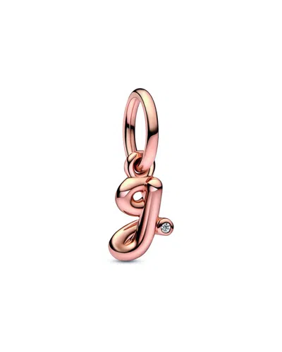 Pandora Moments 14k Rose Gold Plated Cz G Script Charm In Pink