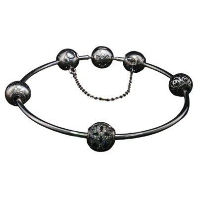 Pre-owned Pandora Moments 925 Sterling Silver Charm Bracelet Safety Chain 5 Charms Estate In Multi