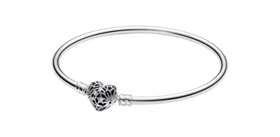 Pandora Moments Celestial Heart Clasp Bangle In Silver