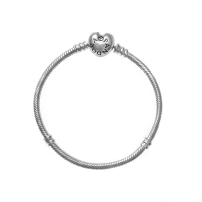 Pandora Moments Collection Mod. Heart Clasp Snake Chain Bracelet - Size 18 Gwwt1 In Metallic